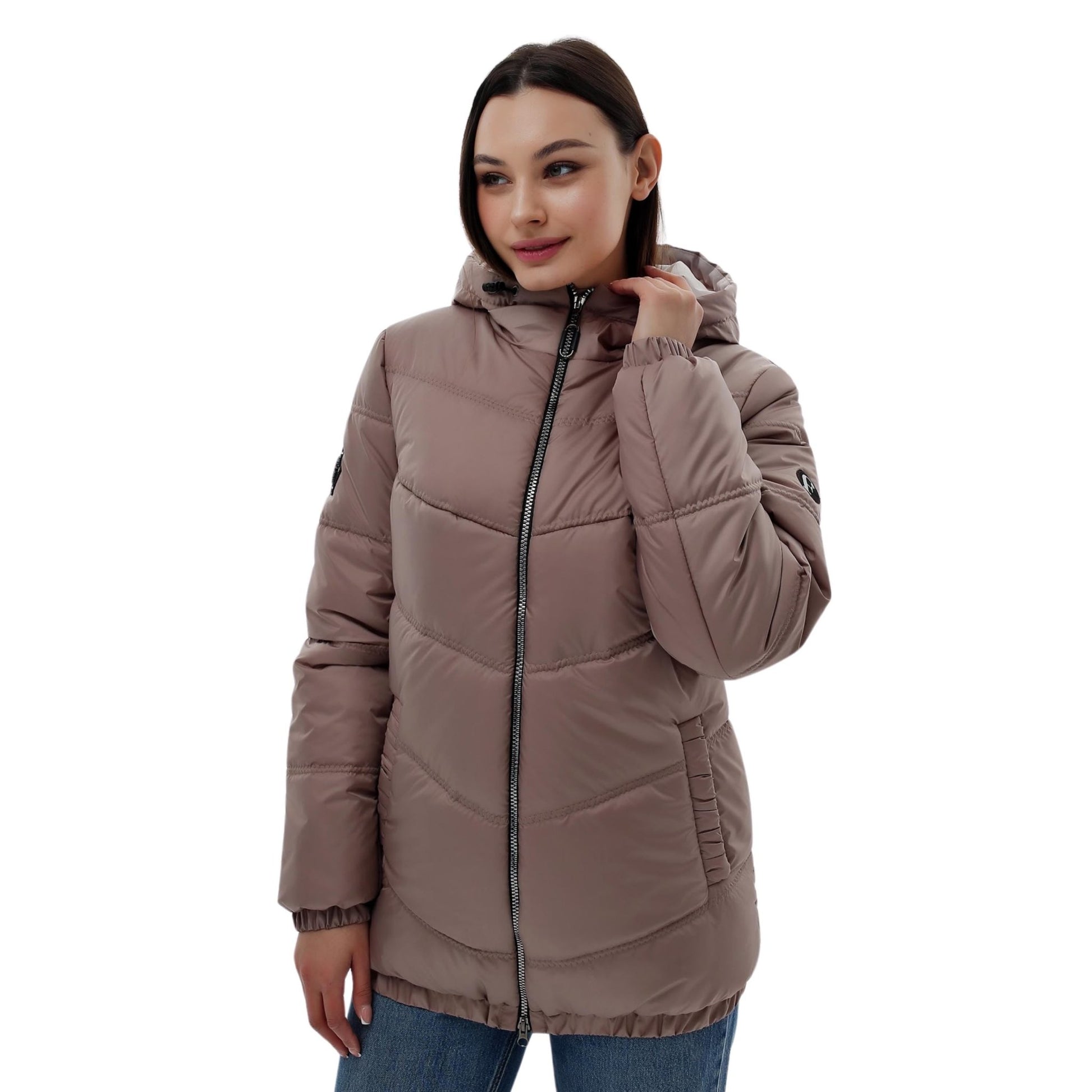 Cappuccino Puffer Jacket Women Puffy Hooded Coat Waterproof and Windproof Куртка В - 1237 Лаке Тон 89Д + Тон 88 - FAVORITTI