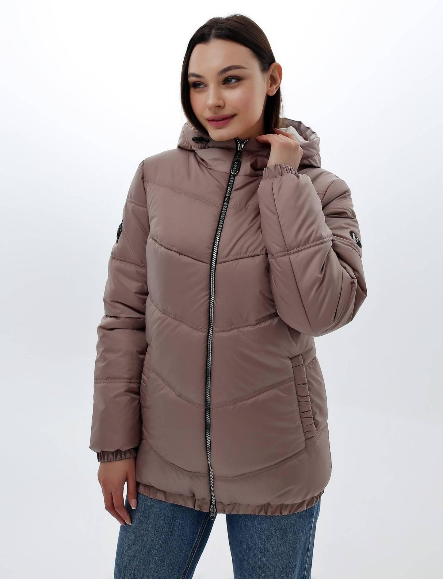 Cappuccino Puffer Jacket Women Puffy Hooded Coat Waterproof and Windproof Куртка В - 1237 Лаке Тон 89Д + Тон 88 - FAVORITTI