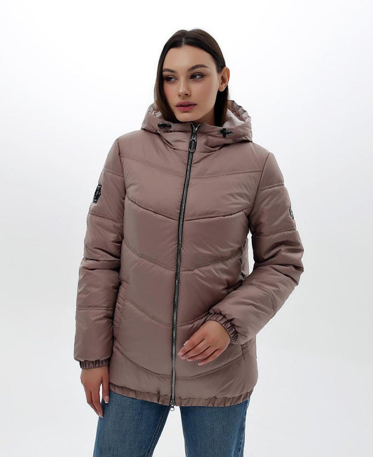 Cappuccino Puffer Jacket Women Puffy Hooded Coat Waterproof and Windproof Куртка В - 1237 Лаке Тон 89Д + Тон 88 - FAVORITTI