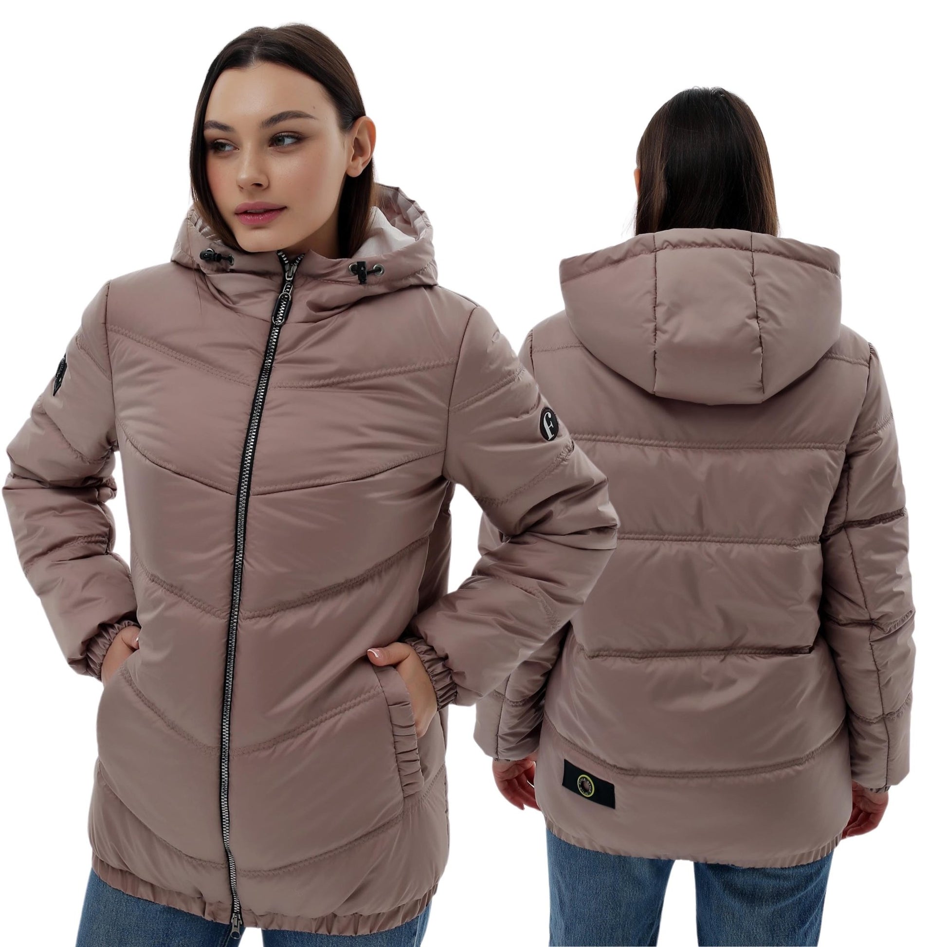 Cappuccino Puffer Jacket Women Puffy Hooded Coat Waterproof and Windproof Куртка В - 1237 Лаке Тон 89Д + Тон 88 - FAVORITTI