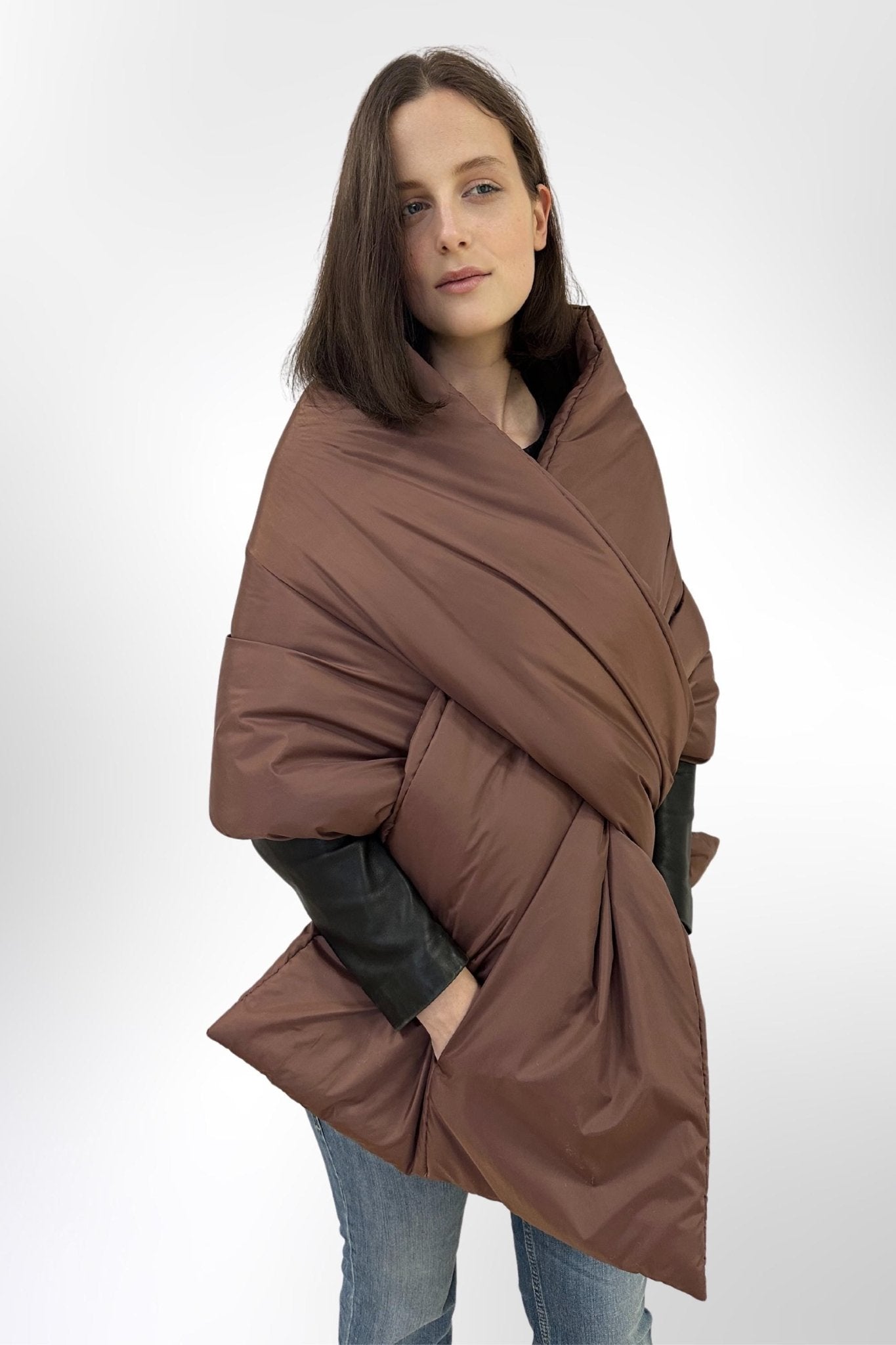 Chocolate Puffer Blanket Shawl Stole Around Shoulders Wrap Cape Large Scarf 20x85in With Pockets Warm Winter Christmas Gift Womens Clothing - FAVORITTI