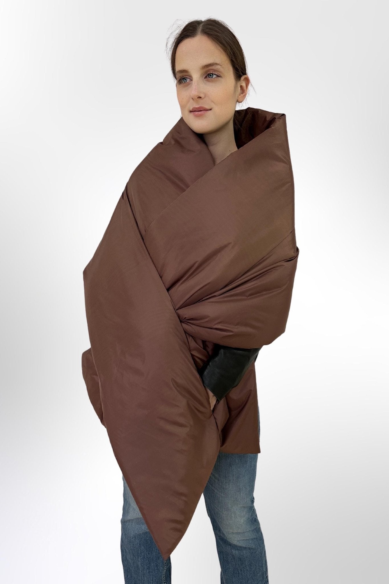 Chocolate Puffer Blanket Shawl Stole Around Shoulders Wrap Cape Large Scarf 20x85in With Pockets Warm Winter Christmas Gift Womens Clothing - FAVORITTI