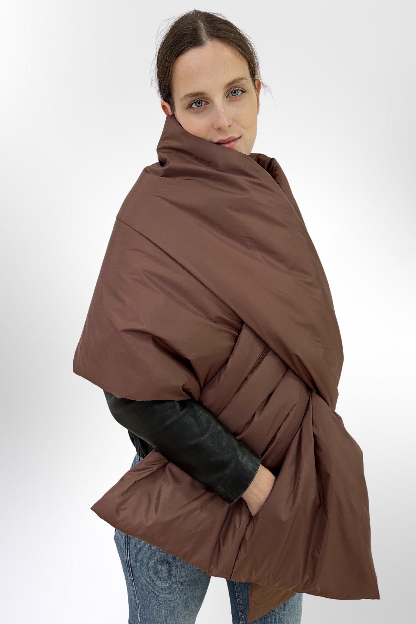 Chocolate Puffer Blanket Shawl Stole Around Shoulders Wrap Cape Large Scarf 20x85in With Pockets Warm Winter Christmas Gift Womens Clothing - FAVORITTI