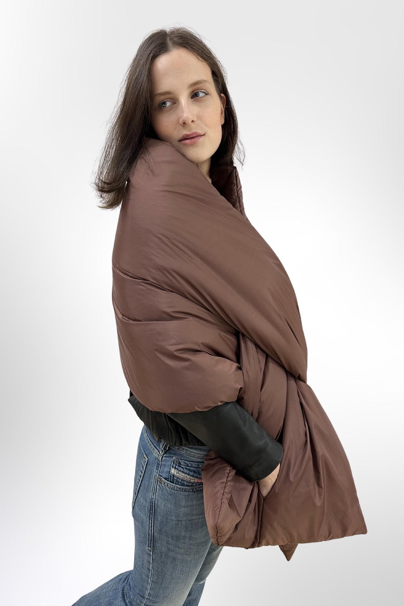 Chocolate Puffer Cape Large Scarf 20x85in With Pockets Blanket Shawl Stole Around Shoulders Wrap Warm Winter Christmas Gift Womens Clothing - FAVORITTI
