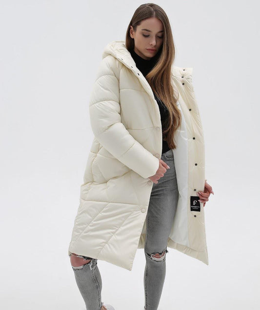 Cream Puffer Quilted Coat Womens Puff Jacket Пуховик ПВ - 1304 Лаке Тон 1 - FAVORITTI