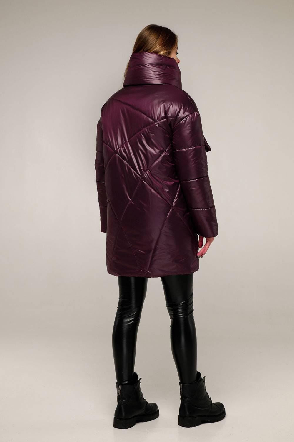Dark Purple Puffer Jacket Women Winter Set 3 - pieces Down Jacket Scarf Mittens Puffy Coat Пуховик ПВ - 1291 Лаке Тон 51 - FAVORITTI
