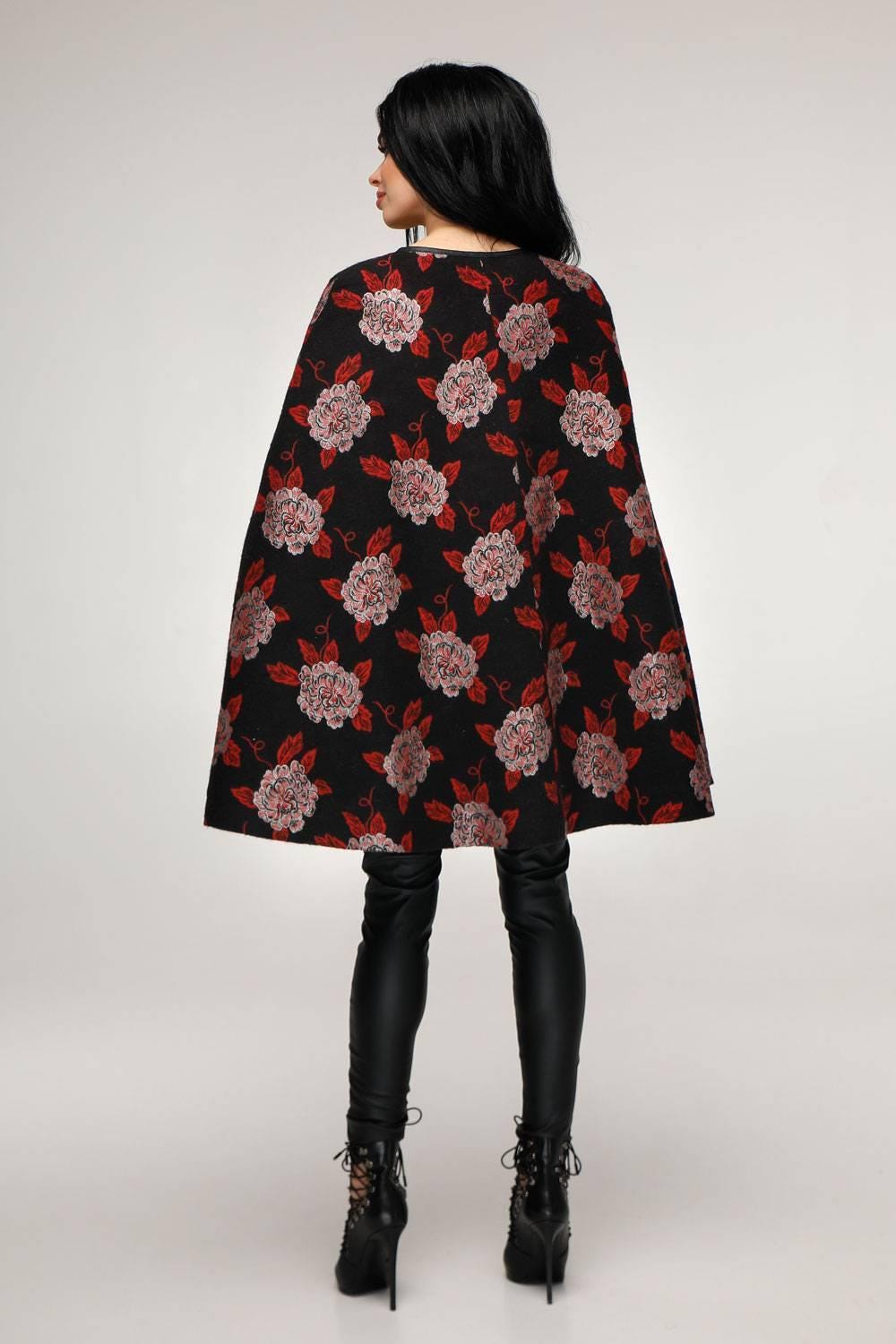 Floral Wool Cape Women Loose Fit Cozy Stylish Oversized Coat Пончо В - 1176 Svezia Lux Тон 2 - FAVORITTI