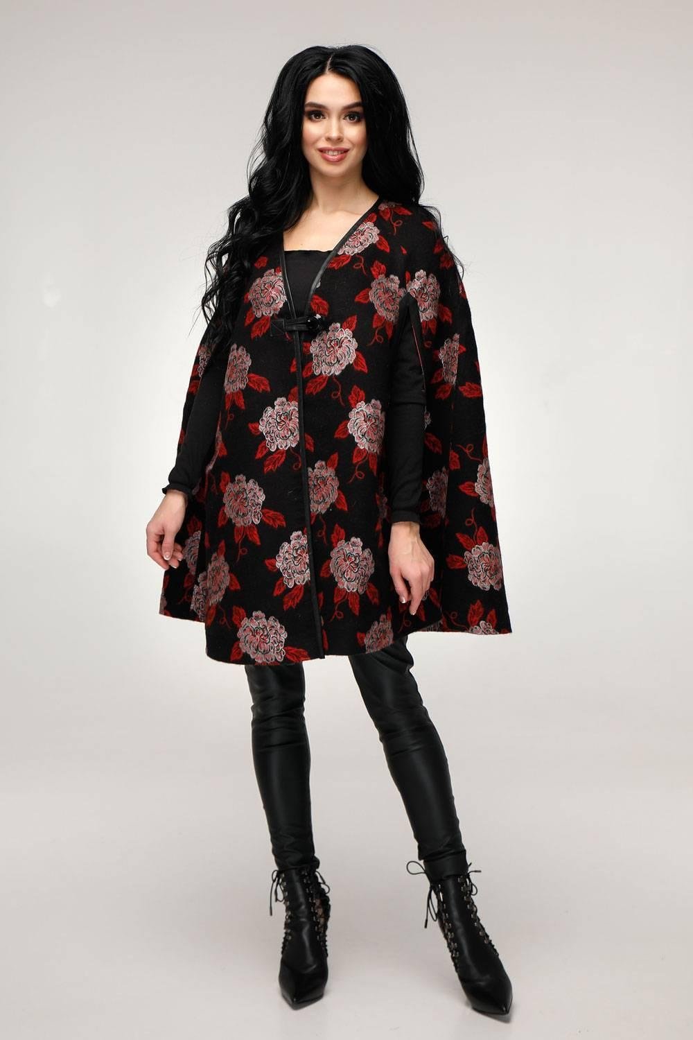 Floral Wool Cape Women Loose Fit Cozy Stylish Oversized Coat Пончо В - 1176 Svezia Lux Тон 2 - FAVORITTI