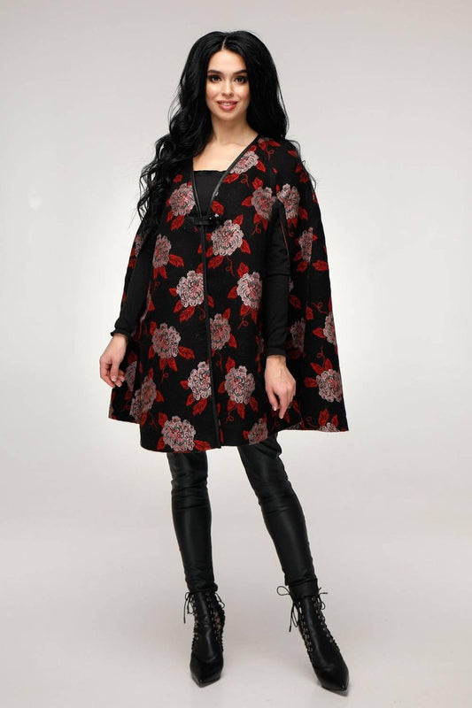 Floral Wool Cape Women Loose Fit Cozy Stylish Oversized Coat Пончо В - 1176 Svezia Lux Тон 2 - FAVORITTI