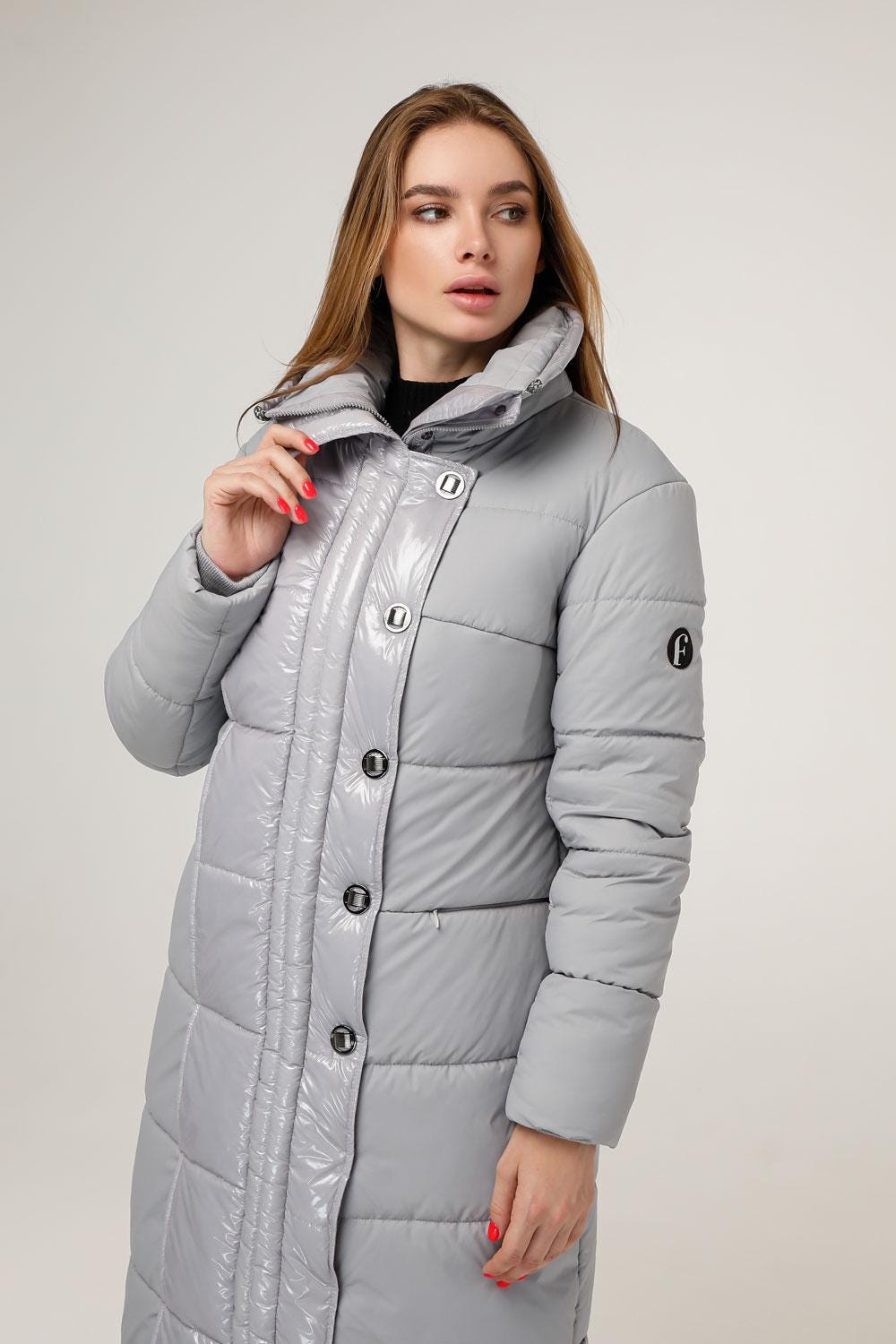 Gray Long Puffer Coat Warm Winter Clothing Пуховик ПВ - 1279 Лаке Тон 5А - FAVORITTI