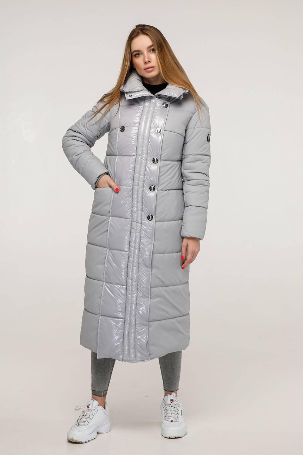 Gray Long Puffer Coat Warm Winter Clothing Пуховик ПВ - 1279 Лаке Тон 5А - FAVORITTI