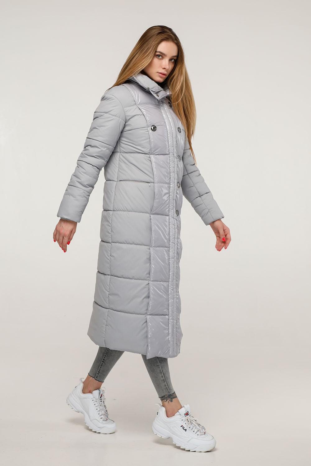 Gray Long Puffer Coat Warm Winter Clothing Пуховик ПВ - 1279 Лаке Тон 5А - FAVORITTI
