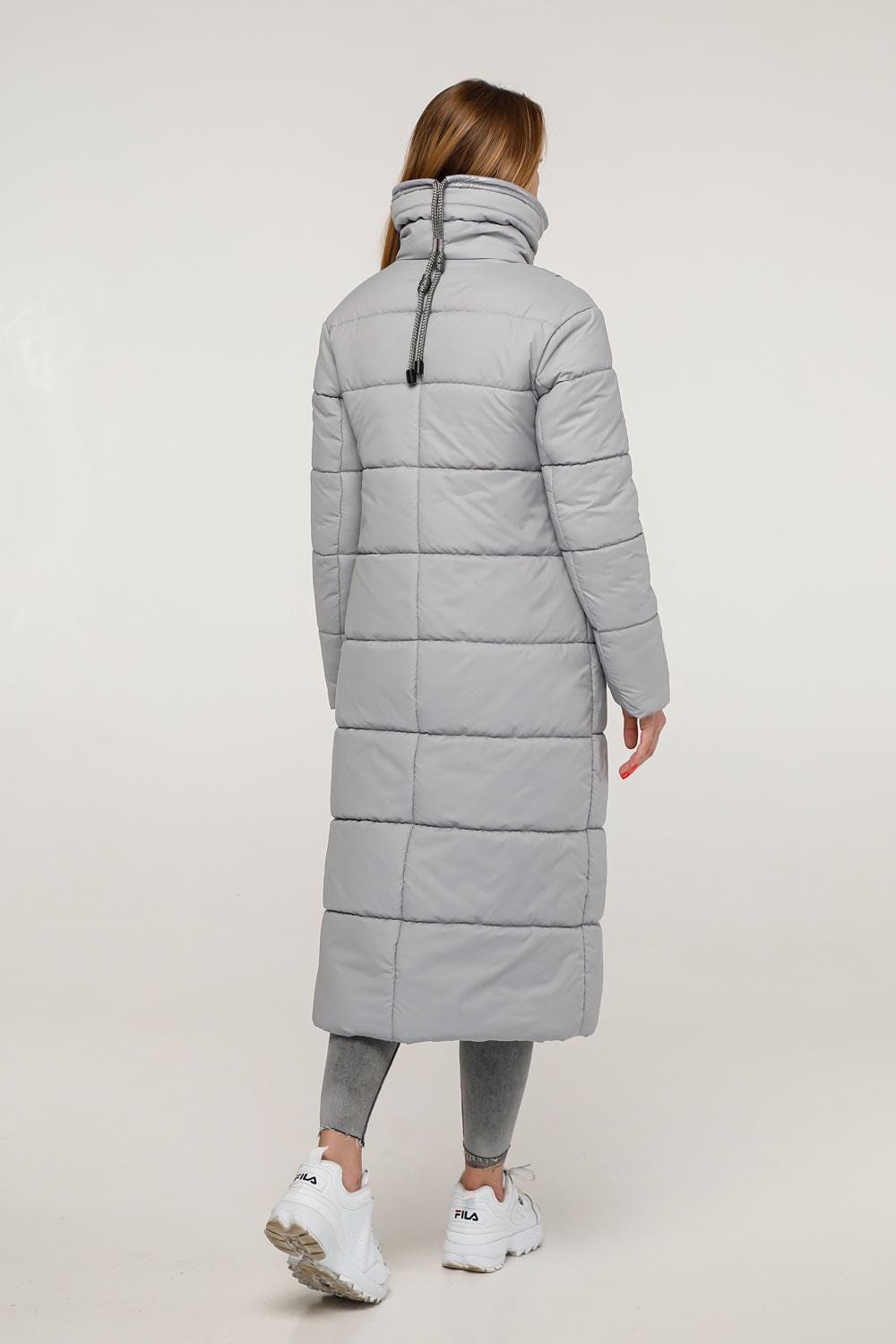 Gray Long Puffer Coat Warm Winter Clothing Пуховик ПВ - 1279 Лаке Тон 5А - FAVORITTI