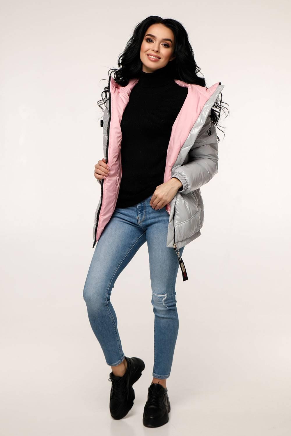 Gray Puffer Jacket Women Puffy Hooded Coat Waterproof and Windproof Куртка В - 1237 Лак Тон 5 + Тон 23 - FAVORITTI