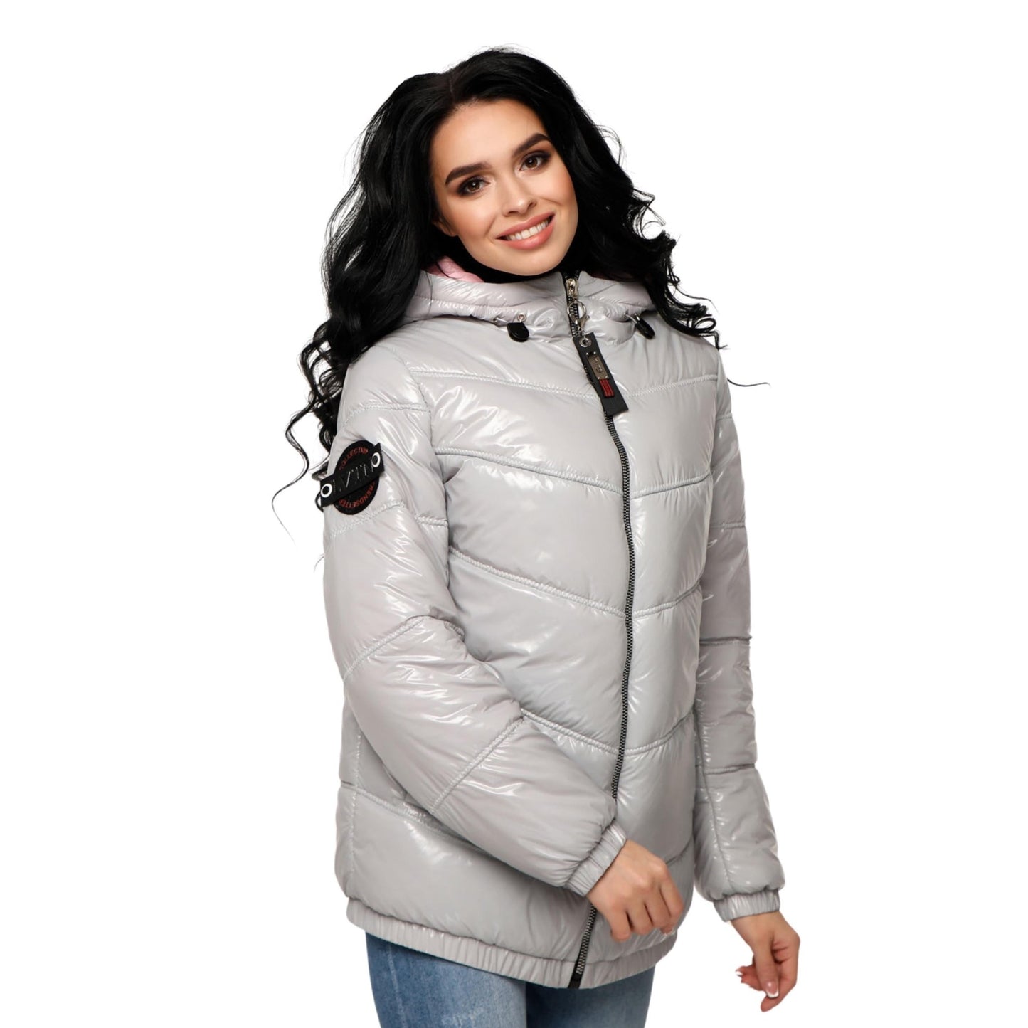 Gray Puffer Jacket Women Puffy Hooded Coat Waterproof and Windproof Куртка В - 1237 Лак Тон 5 + Тон 23 - FAVORITTI