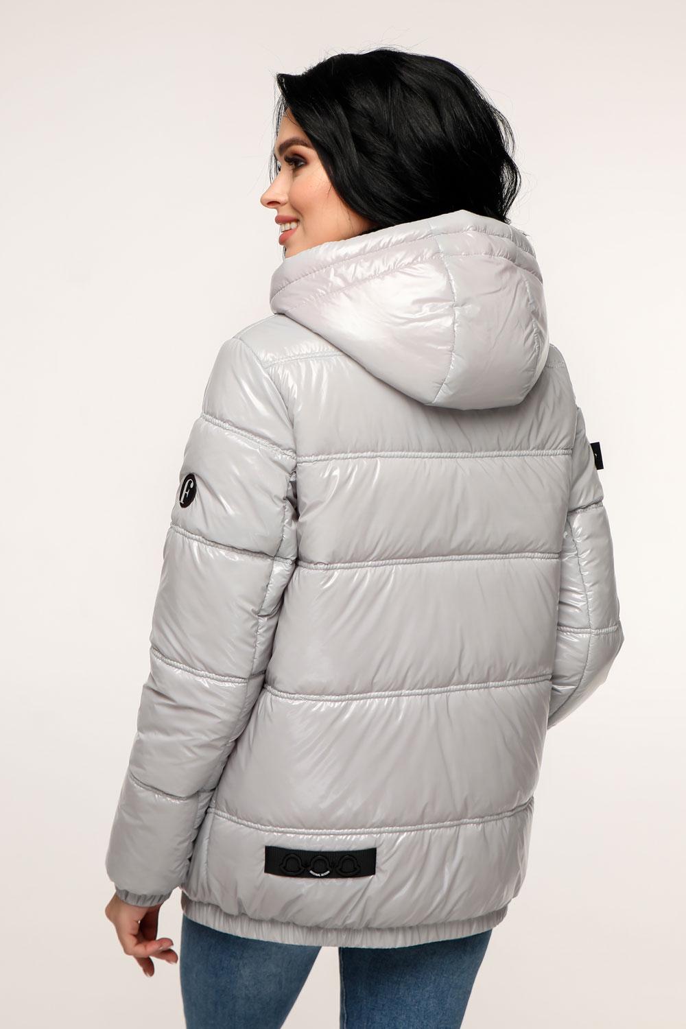 Gray Puffer Jacket Women Puffy Hooded Coat Waterproof and Windproof Куртка В - 1237 Лак Тон 5 + Тон 23 - FAVORITTI