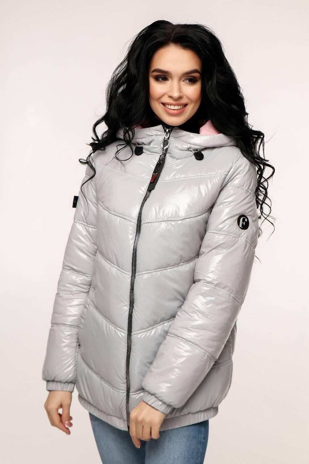 Gray Puffer Jacket Women Puffy Hooded Coat Waterproof and Windproof Куртка В - 1237 Лак Тон 5 + Тон 23 - FAVORITTI