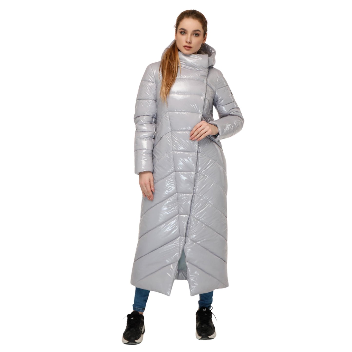 Grey Long Puffer Coat Winter Warm Women's Clothing Пуховик ПВ - 1133 Лак Тон 5 - FAVORITTI