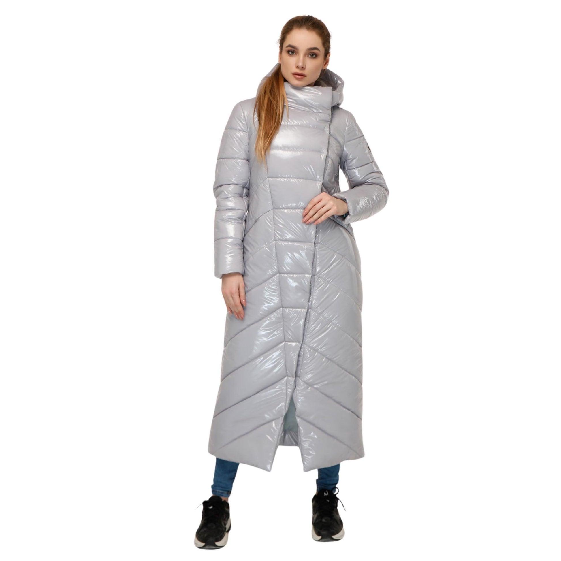 Grey Long Puffer Coat Winter Warm Women's Clothing Пуховик ПВ - 1133 Лак Тон 5 - FAVORITTI