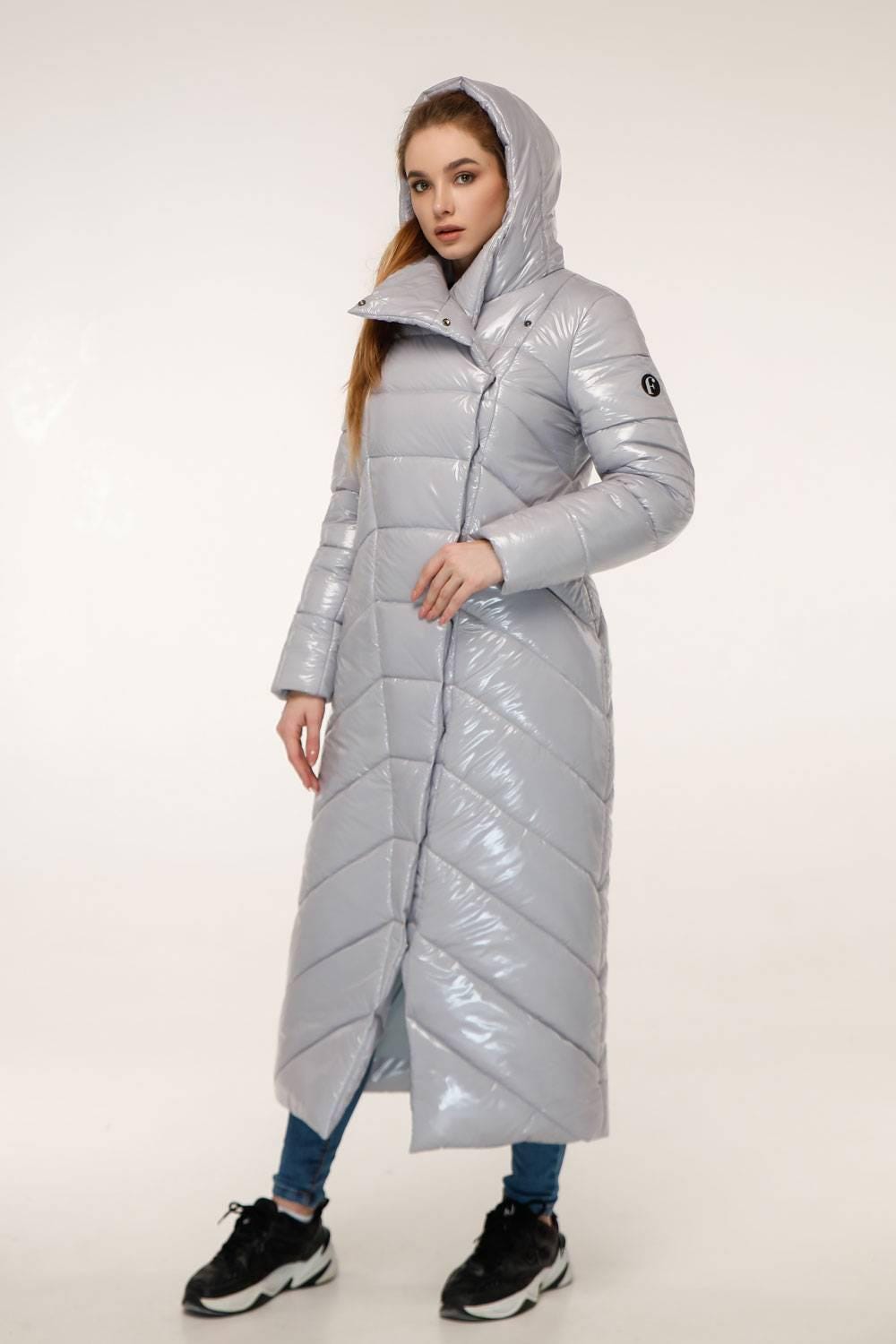 Grey Long Puffer Coat Winter Warm Women's Clothing Пуховик ПВ - 1133 Лак Тон 5 - FAVORITTI