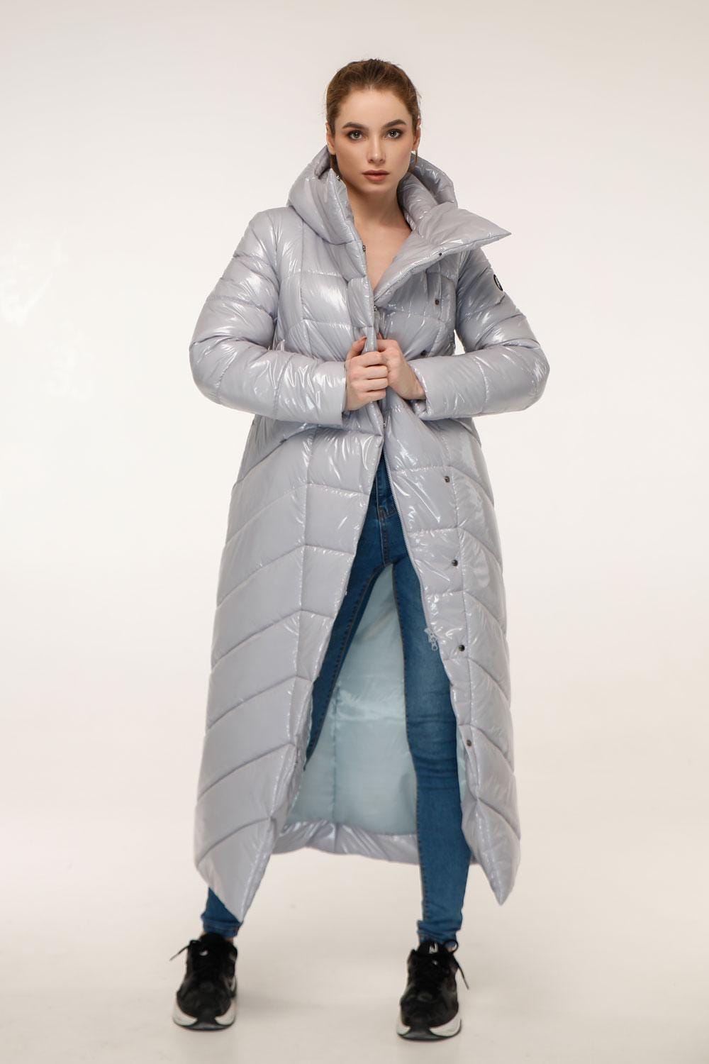 Grey Long Puffer Coat Winter Warm Women's Clothing Пуховик ПВ - 1133 Лак Тон 5 - FAVORITTI