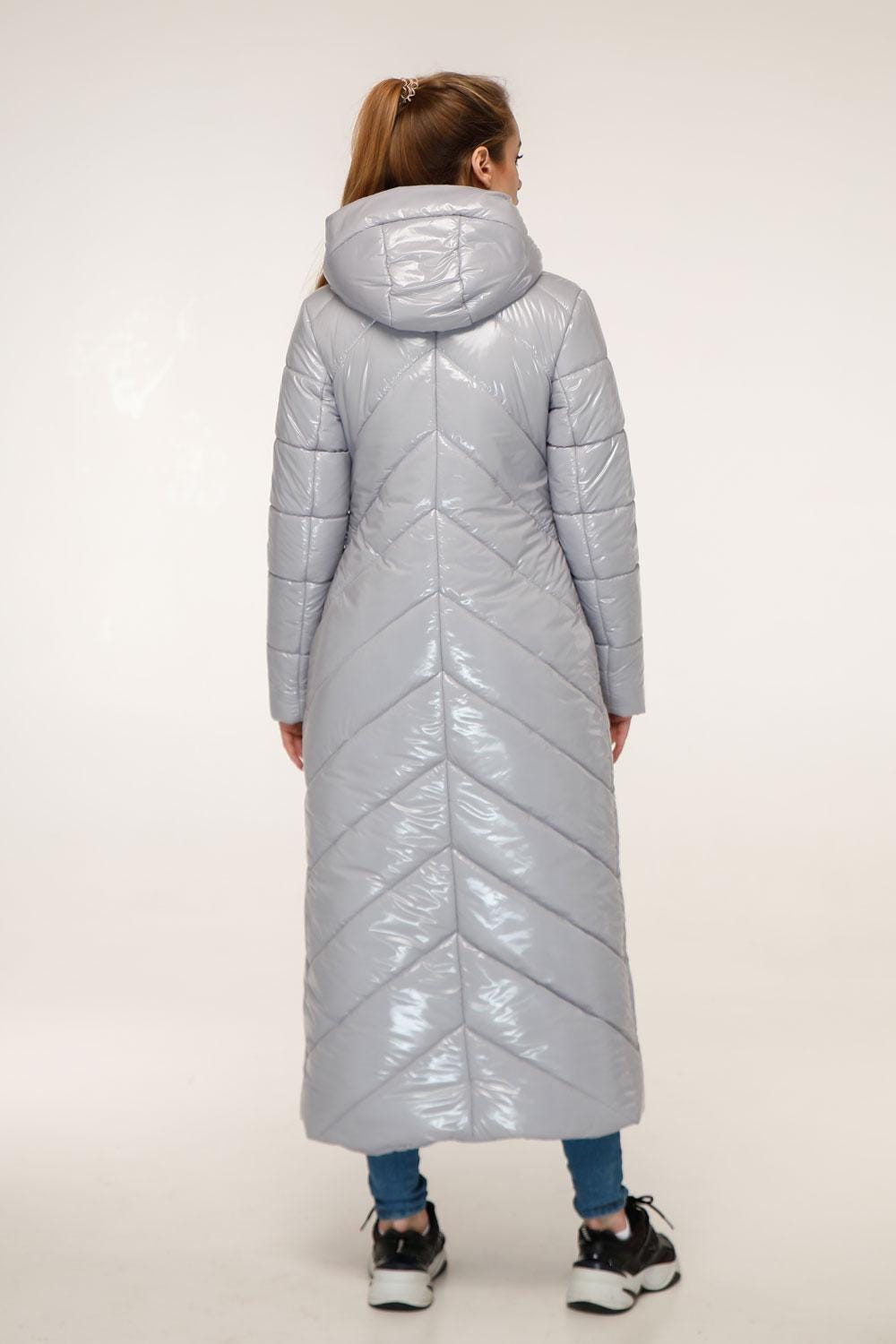 Grey Long Puffer Coat Winter Warm Women's Clothing Пуховик ПВ - 1133 Лак Тон 5 - FAVORITTI