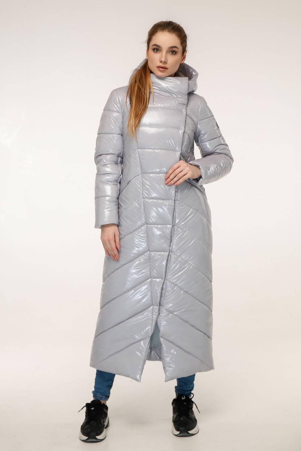 Grey Long Puffer Coat Winter Warm Women's Clothing Пуховик ПВ - 1133 Лак Тон 5 - FAVORITTI