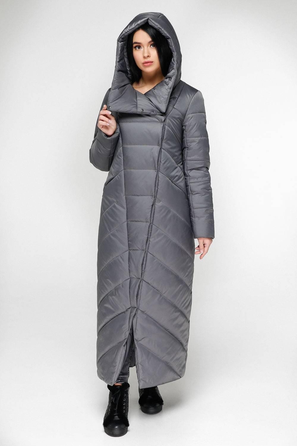 Grey Long Puffer Coat Winter Warm Women's Clothing Пуховик ПВ - 1133 Лаке Тон 7 - FAVORITTI