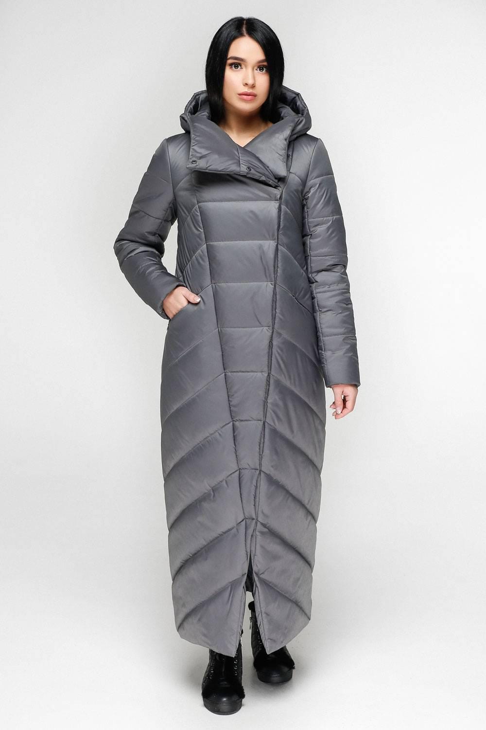 Grey Long Puffer Coat Winter Warm Women's Clothing Пуховик ПВ - 1133 Лаке Тон 7 - FAVORITTI