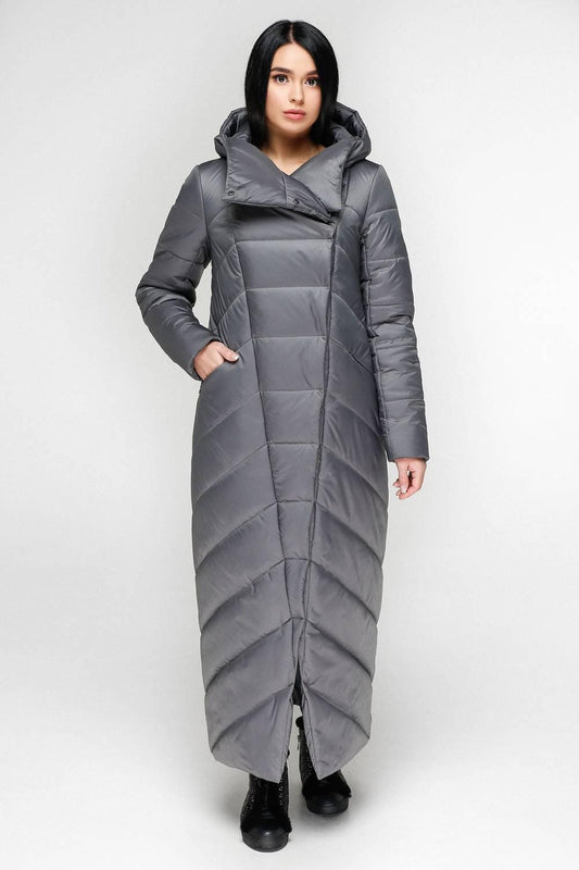 Grey Long Puffer Coat Winter Warm Women's Clothing Пуховик ПВ - 1133 Лаке Тон 7 - FAVORITTI