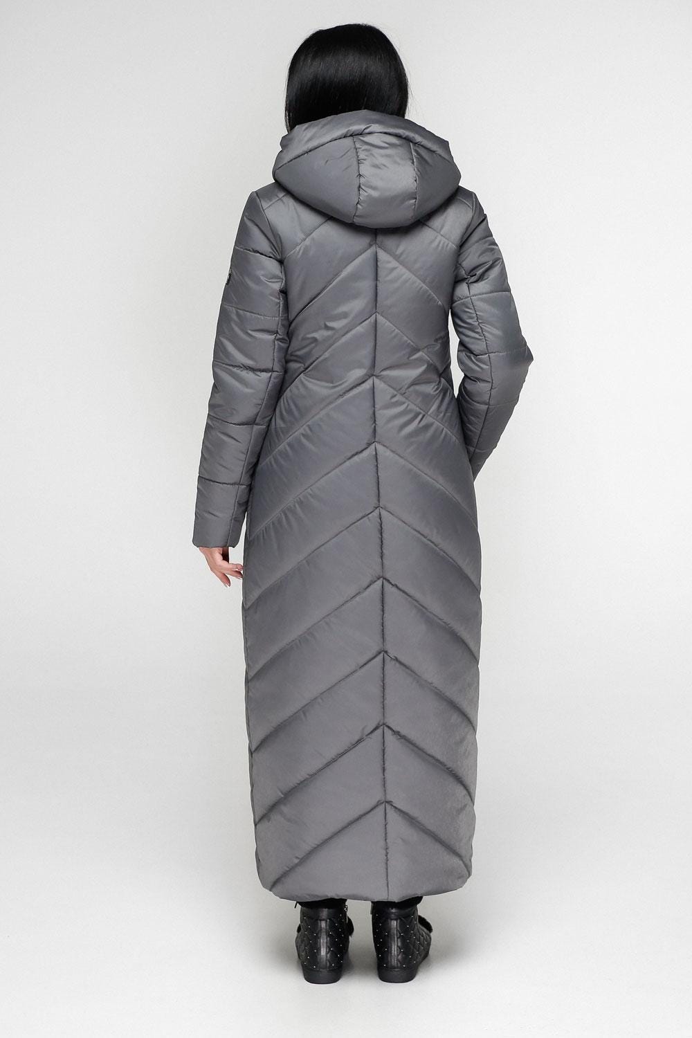 Grey Long Puffer Coat Winter Warm Women's Clothing Пуховик ПВ - 1133 Лаке Тон 7 - FAVORITTI