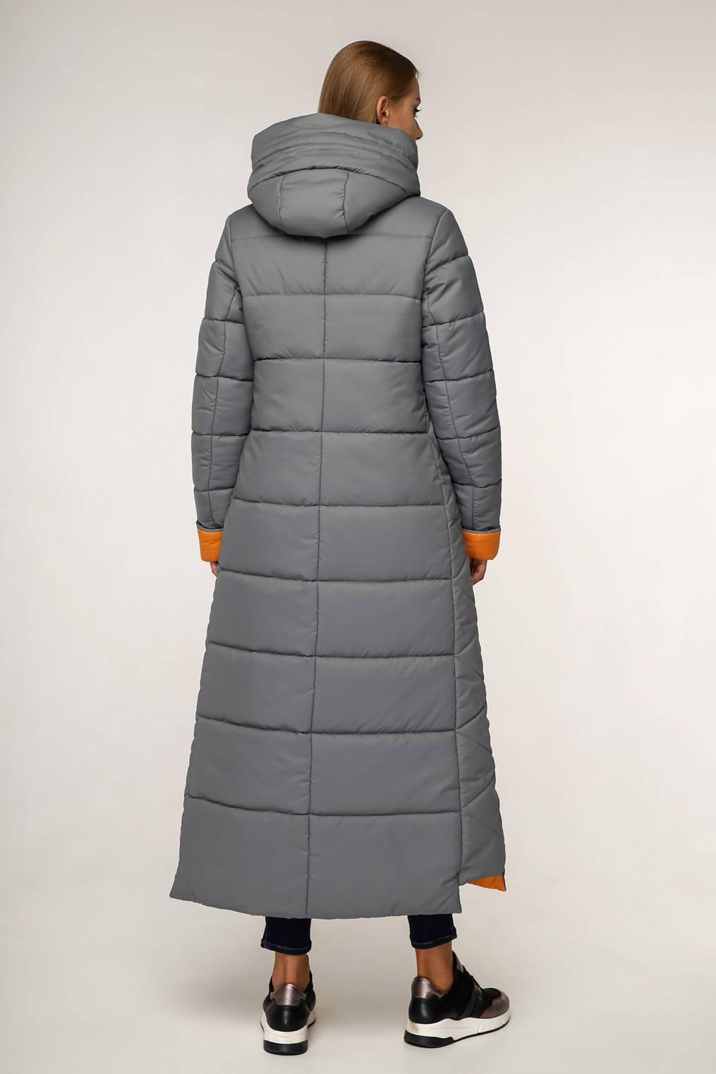 Grey Orange Long Puffer Coat With Hood Women Waterproof and Windproof Winter Jacket Пуховик ПВ - 1202 Лаке Тон 860 + Тон 8 - FAVORITTI