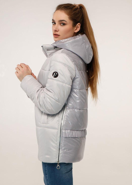 Grey Puffer Jacket Womens Quilted Puffy Down Coat Куртка В - 1272 Лак Тон 5 + Тон 5А - FAVORITTI