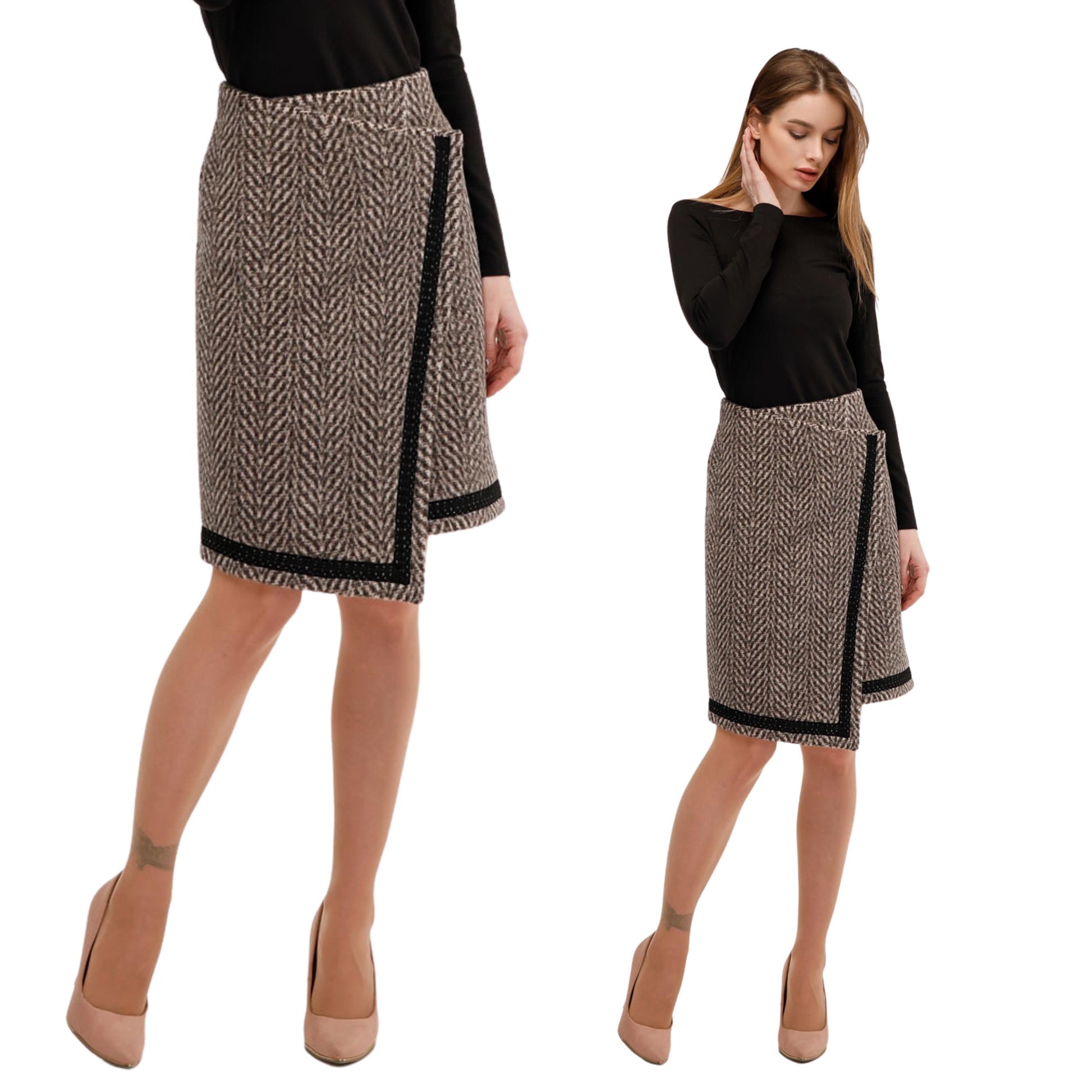 Wool Wrap Skirt A Line Asymmetric