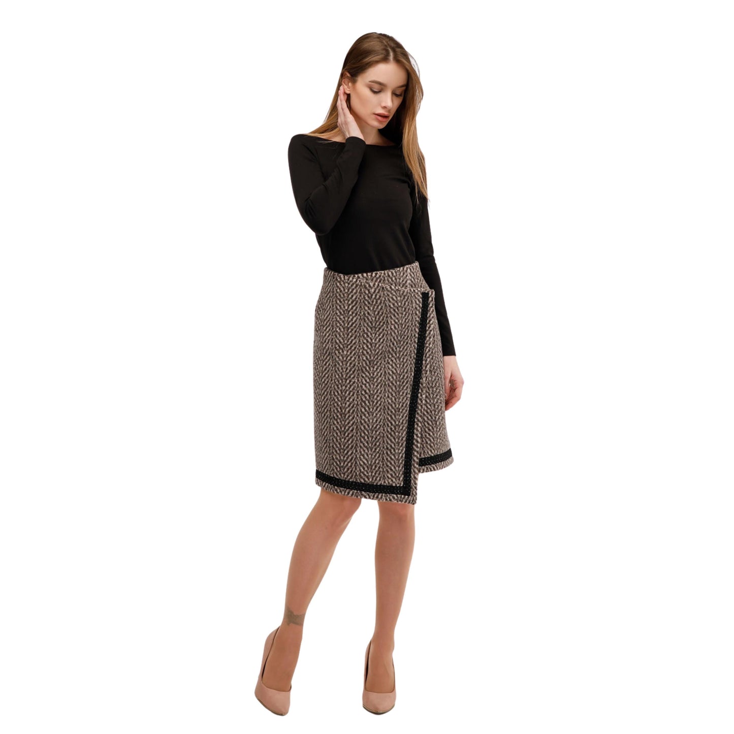 Asymmetric Wool Wrap Skirt - A-Line Midi for Autumn and Winter Юбка Ю-1077 Купон 32 Тон 23