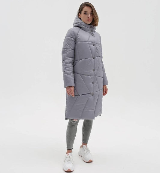 Gray Puffer Quilted Coat Womens Puff Jacket Пуховик ПВ-1304 Лаке Тон 108