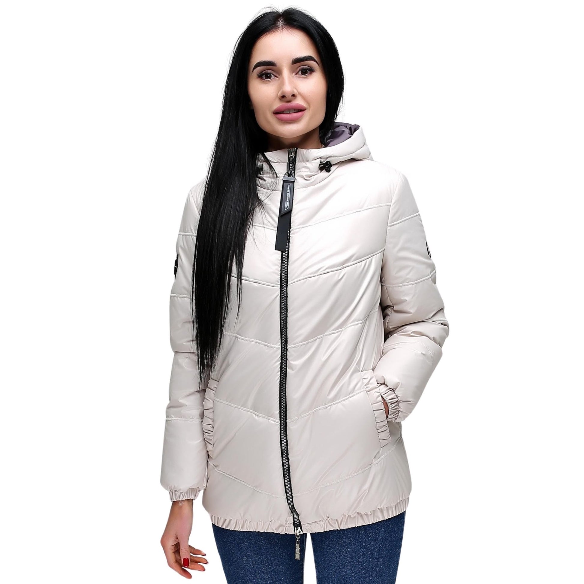 Ivory Puffer Jacket Women Puffy Hooded Coat Waterproof and Windproof Куртка В - 1237 Art.102008 Тон 560 + Тон 310 - FAVORITTI