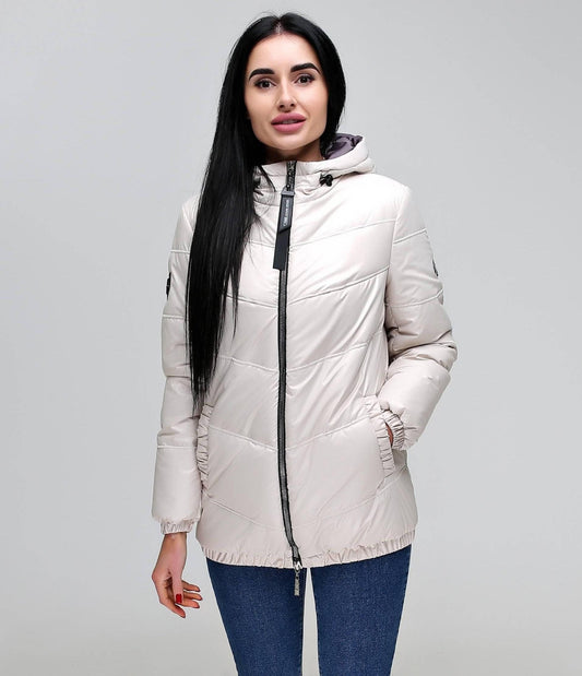 Ivory Puffer Jacket Women Puffy Hooded Coat Waterproof and Windproof Куртка В - 1237 Art.102008 Тон 560 + Тон 310 - FAVORITTI