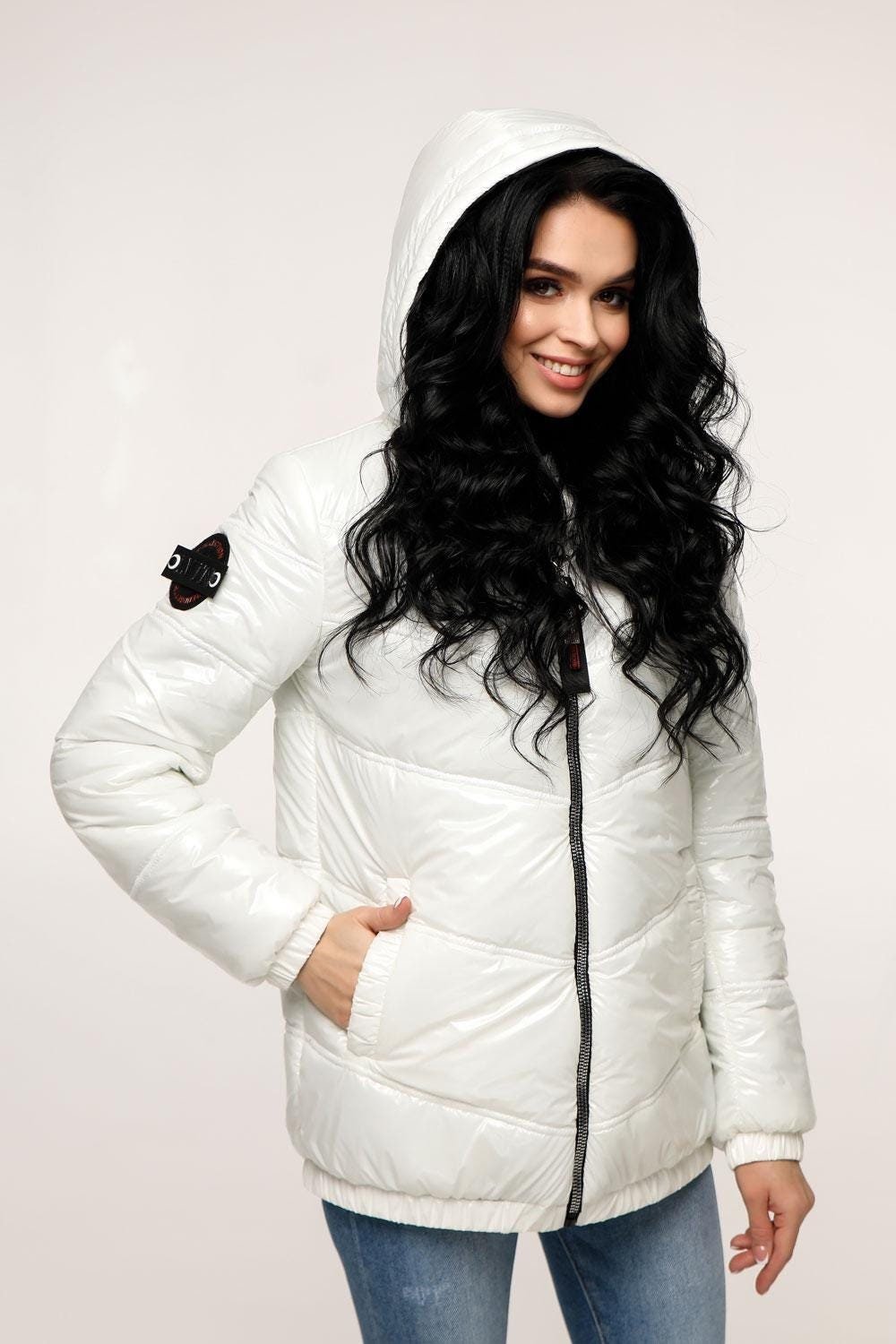 Ivory Puffer Jacket Women White Puffy Hooded Coat Waterproof and Windproof Куртка В - 1237 Лак Тон 20 + Тон 21 - FAVORITTI