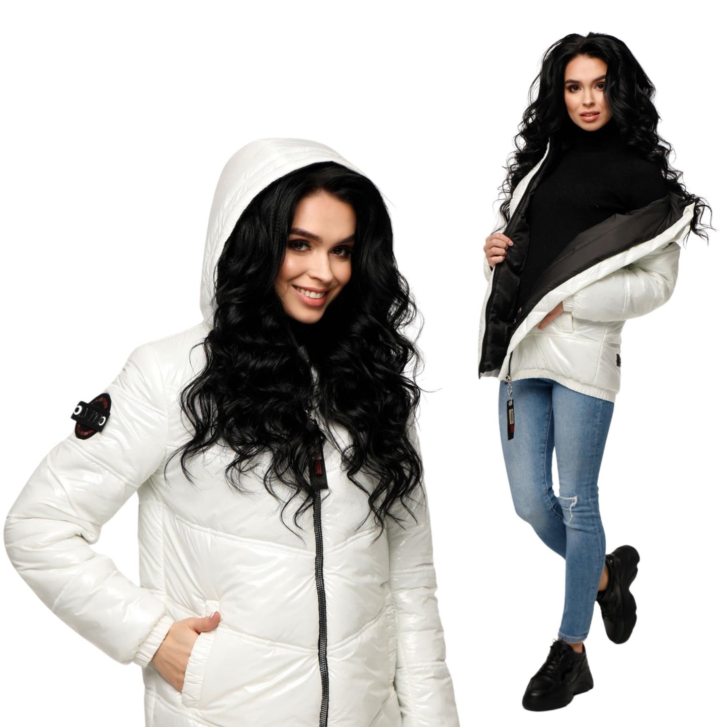 Ivory Puffer Jacket Women White Puffy Hooded Coat Waterproof and Windproof Куртка В - 1237 Лак Тон 20 + Тон 21 - FAVORITTI