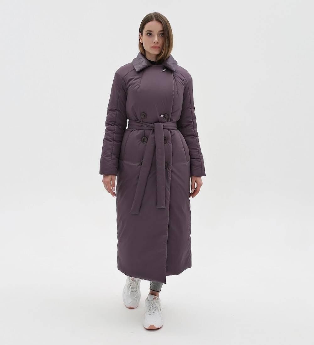 Ladies Puffy Coat for Women, Maxi Long Winter Jacket, Belted Warm Outerwear Плащ - пуховик ПВ - 1308 Лаке Тон 32 + Тон 23 - FAVORITTI