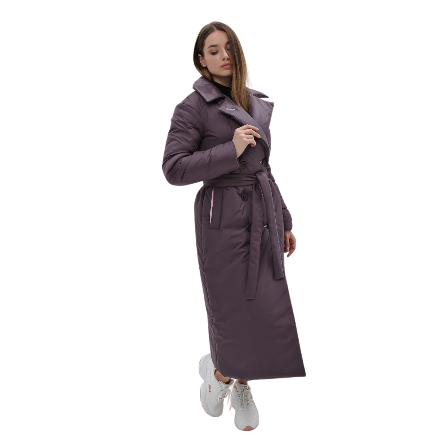Ladies Puffy Coat for Women, Maxi Long Winter Jacket, Belted Warm Outerwear Плащ - пуховик ПВ - 1308 Лаке Тон 32 + Тон 23 - FAVORITTI