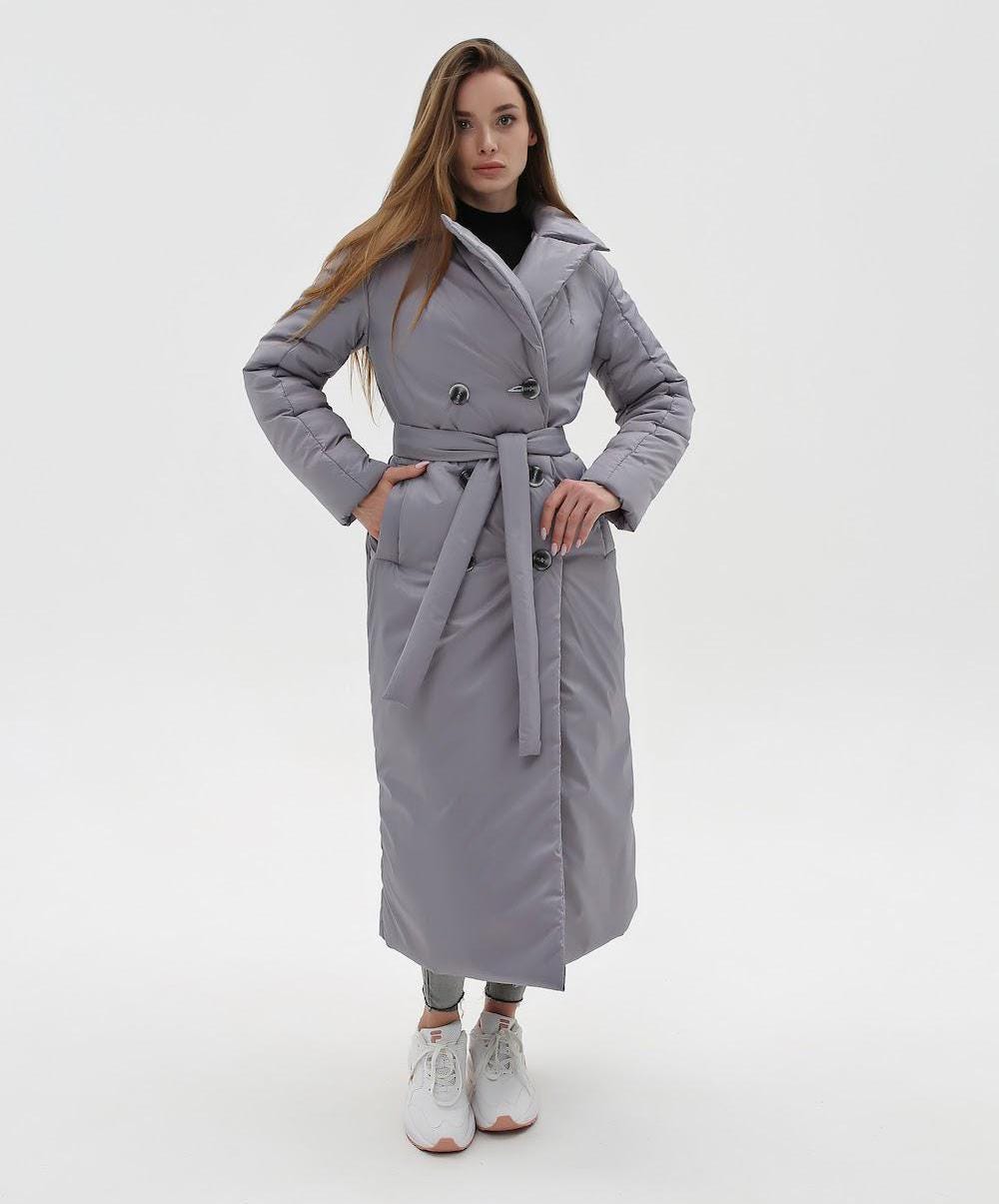 Ladies Puffy Coat for Women, Maxi Long Winter Jacket, Belted Warm Outerwear Плащ - пуховик ПВ - 1308 Лаке Тон 5А + Тон 10 - FAVORITTI