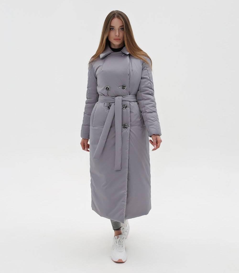 Ladies Puffy Coat for Women, Maxi Long Winter Jacket, Belted Warm Outerwear Плащ - пуховик ПВ - 1308 Лаке Тон 5А + Тон 10 - FAVORITTI