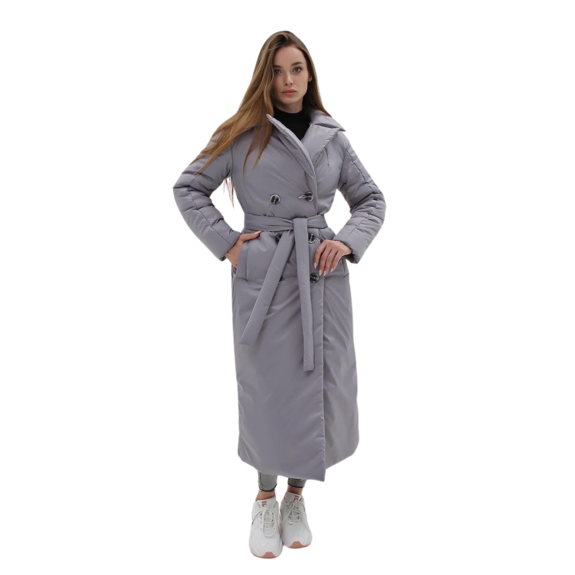 Ladies Puffy Coat for Women, Maxi Long Winter Jacket, Belted Warm Outerwear Плащ - пуховик ПВ - 1308 Лаке Тон 5А + Тон 10 - FAVORITTI