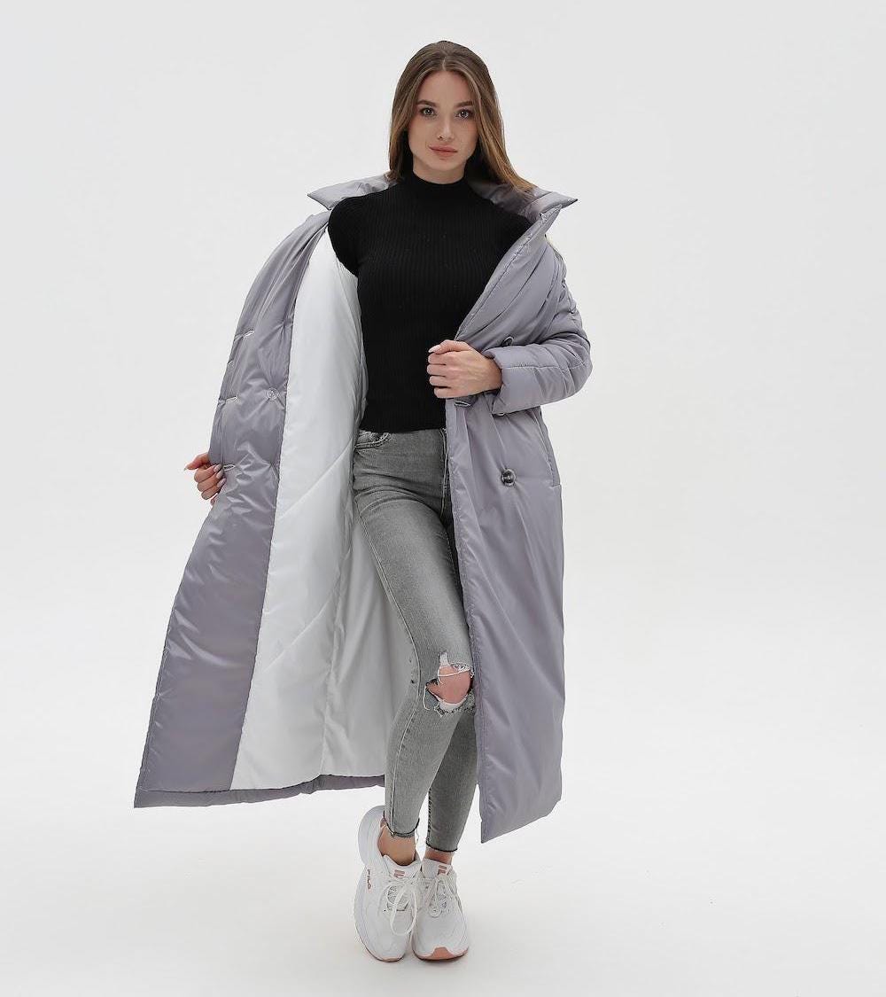 Ladies Puffy Coat for Women, Maxi Long Winter Jacket, Belted Warm Outerwear Плащ - пуховик ПВ - 1308 Лаке Тон 5А + Тон 10 - FAVORITTI