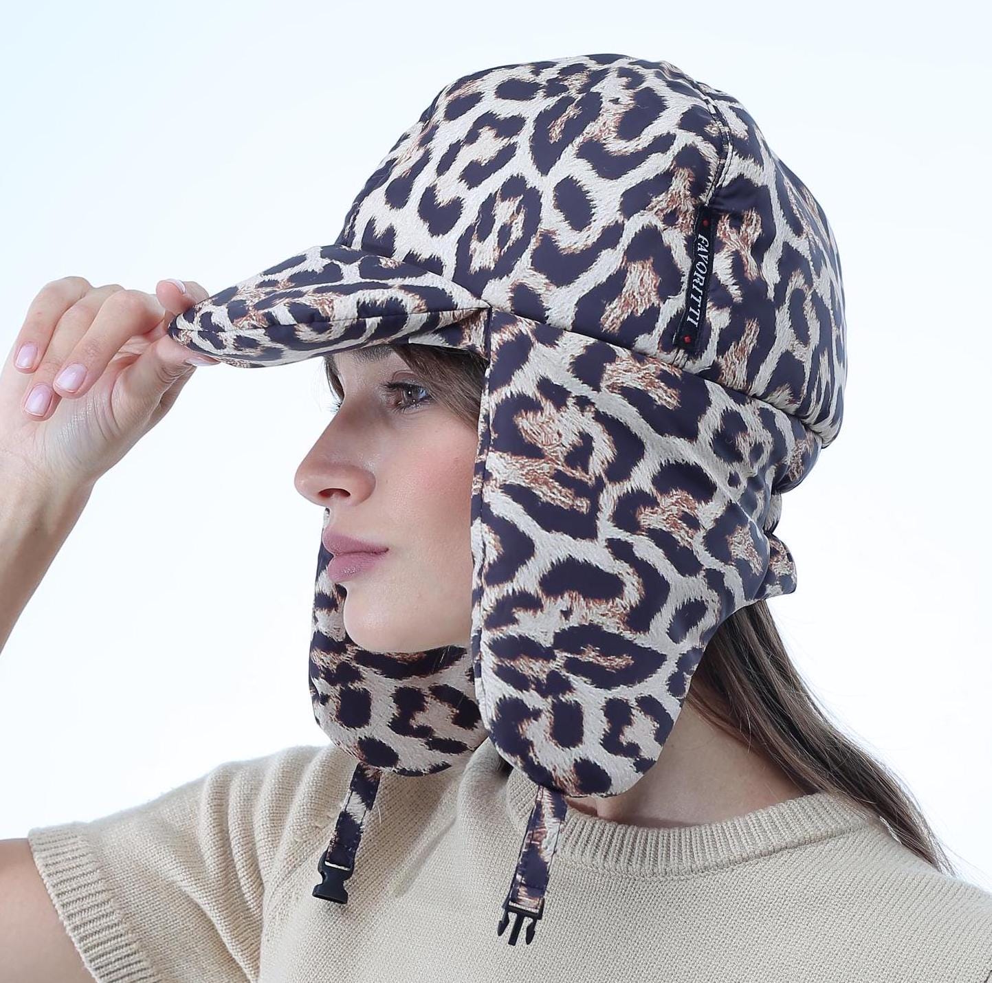 Leopard Puffer Hat Quilted Aviator Helmet Cap Pillow Bonnet - FAVORITTI