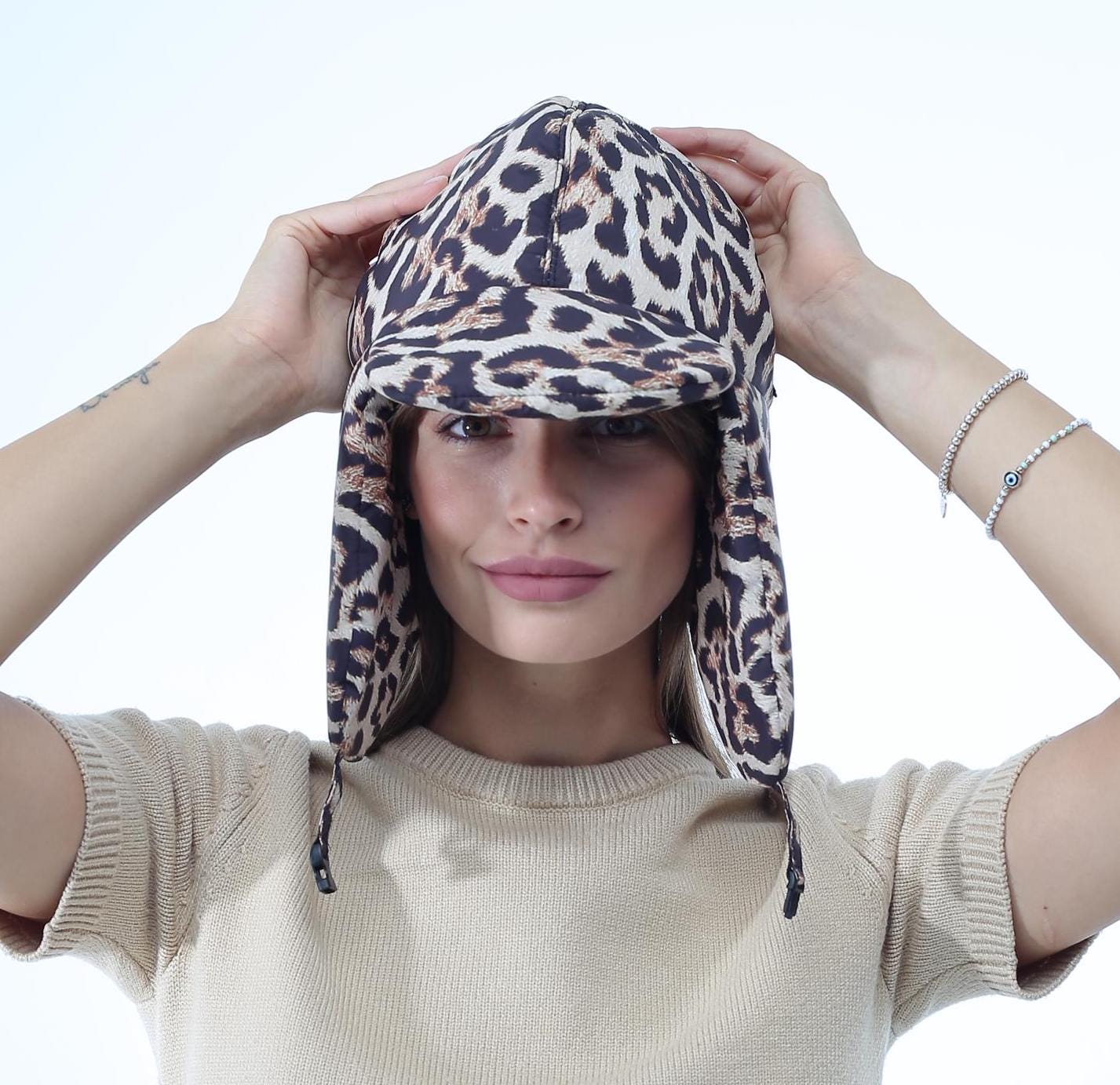 Leopard Puffer Hat Quilted Aviator Helmet Cap Pillow Bonnet - FAVORITTI