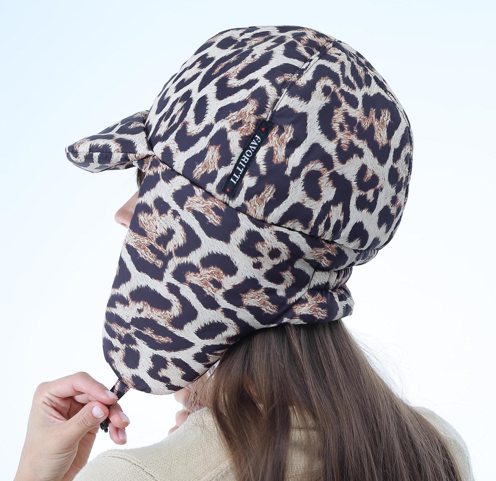 Leopard Puffer Hat Quilted Aviator Helmet Cap Pillow Bonnet - FAVORITTI