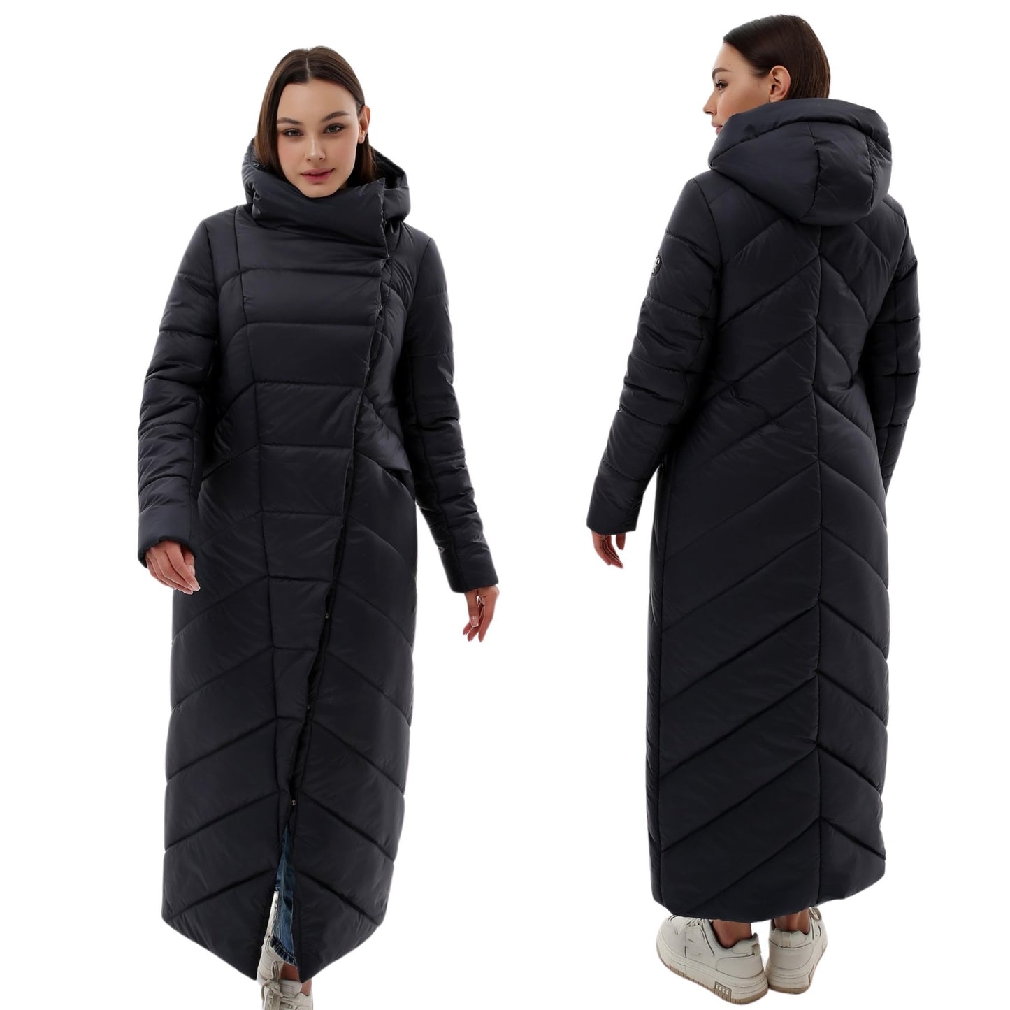 Navy Long Puffer Coat Maxi Winter Warm Women's Clothing Пуховик ПВ - 1133 Лаке Тон 180 - FAVORITTI